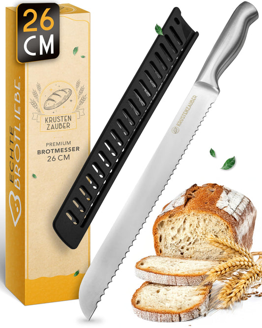 "KRUSTENZAUBER 26cm bread knife with serrated edge - Sharp bread cutting knife made of stainless steel for precise and effortless bread slicing, cutting knife for bread, kitchen knife and serrated knife"