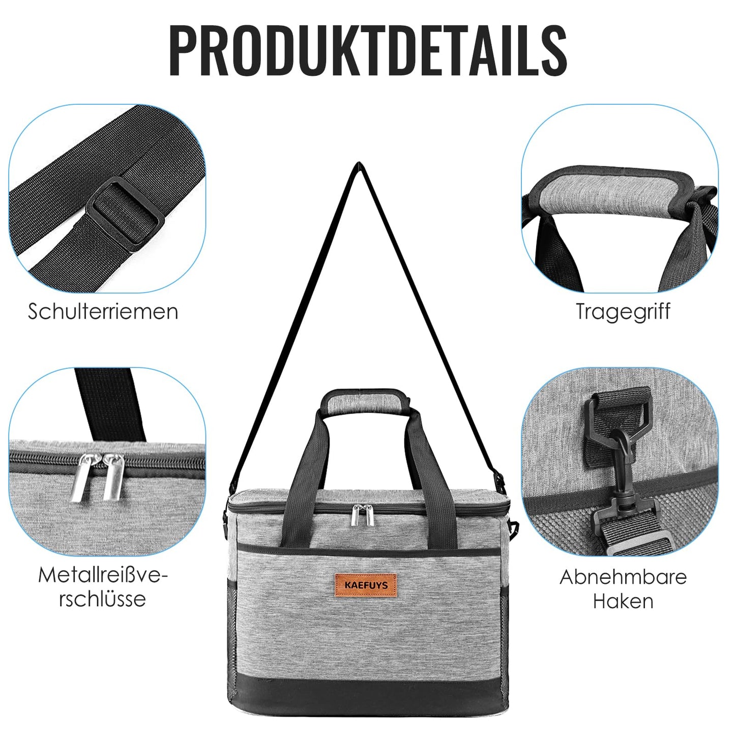 KAEFUYS Cooler Bag 30L+14h Cooling Thermal Insulated Portable Foldable Waterproof Large Picnic Bag for Shopping Car Office Camping Outdoor Travel Food Transport Provisions Family BBQ
