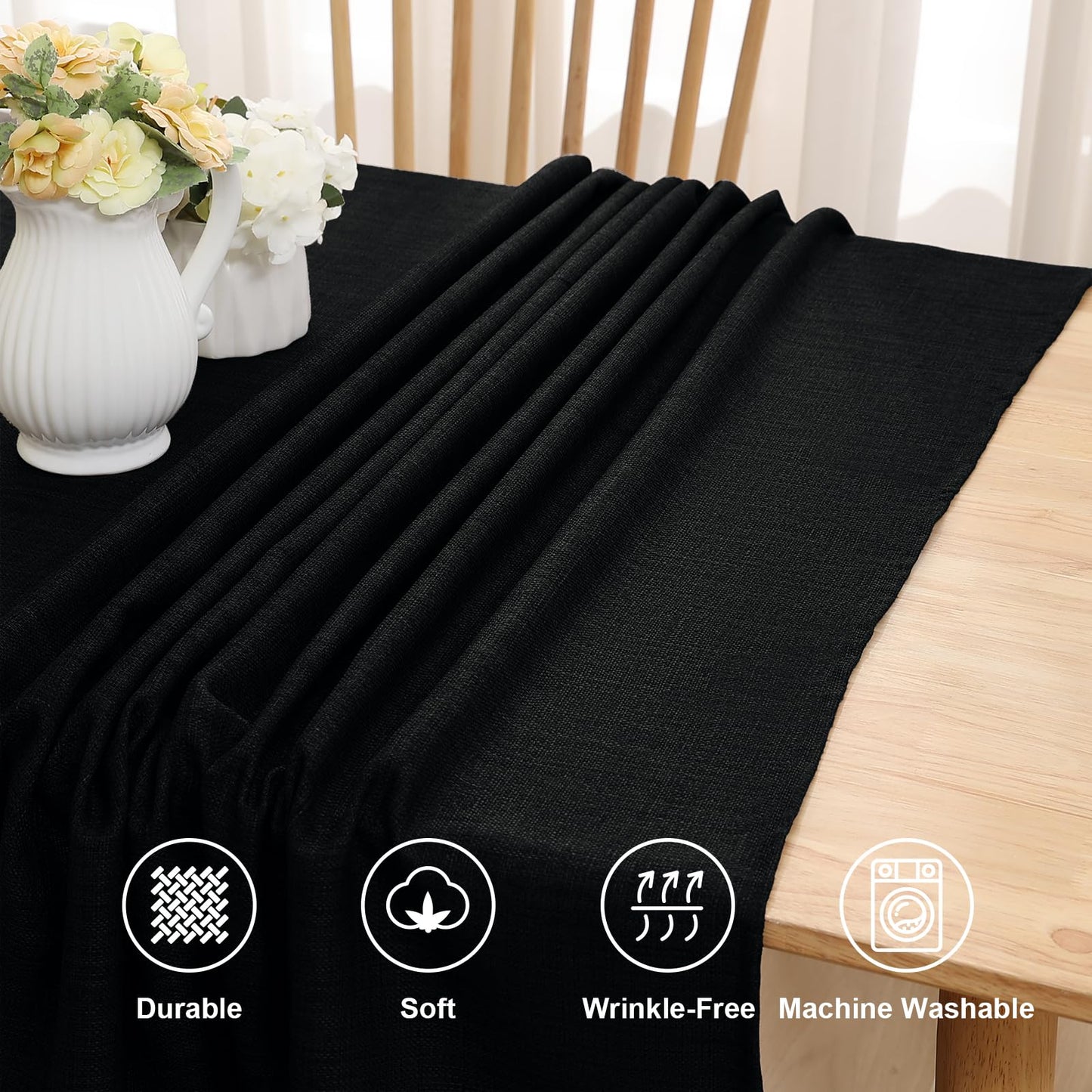 Smiry linen-look tablecloth, waterproof with lotus effect, rectangular 140 x 200 cm. Stain-resistant black table cover for easy cleaning and protection.