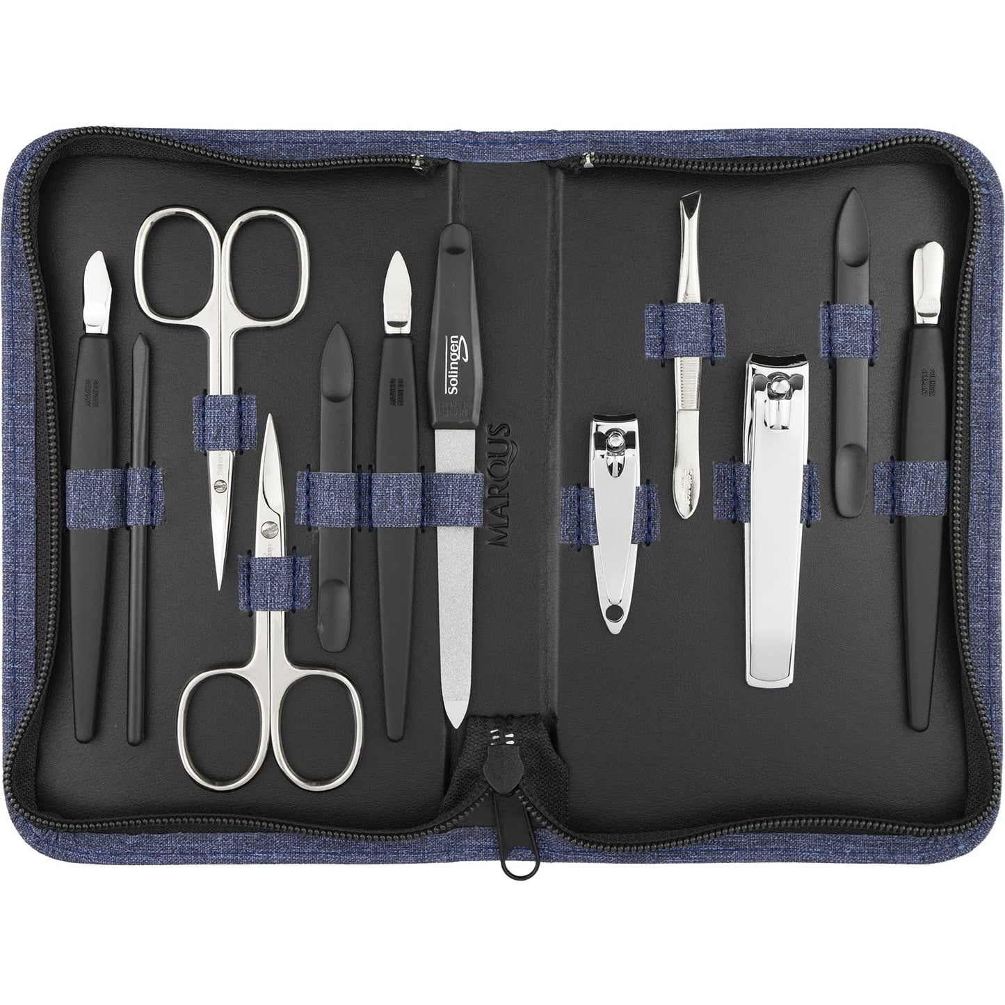 Solingen manicure set 12 pieces - nail set for men and women with everything needed for manicure and pedicure, in a high-quality faux leather case.