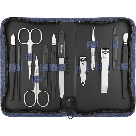 Solingen manicure set 12 pieces - nail set for men and women with everything needed for manicure and pedicure, in a high-quality faux leather case.
