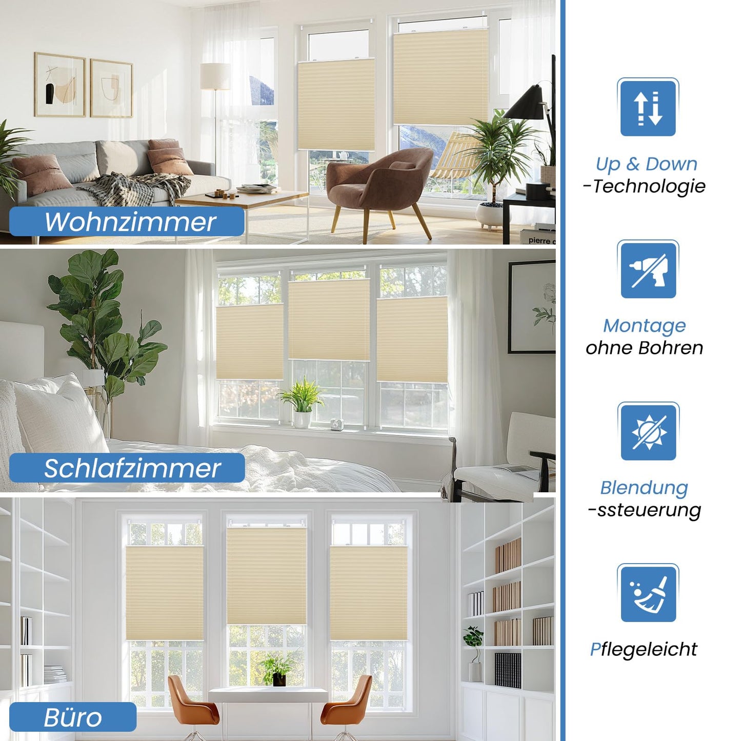 TFSKY Pleated Shade without Drilling Darkening Clampfix Light Beige W39.4 x H47.2 in Thermo Pleated Shades Darkening 100% Lightproof Pleated Blind for Window & Door Blackout Pleated Shade Sun Protection Privacy Screen