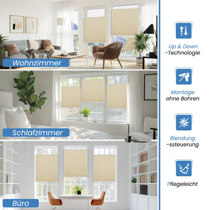 TFSKY Pleated Shade without Drilling Darkening Clampfix Light Beige W39.4 x H47.2 in Thermo Pleated Shades Darkening 100% Lightproof Pleated Blind for Window & Door Blackout Pleated Shade Sun Protection Privacy Screen