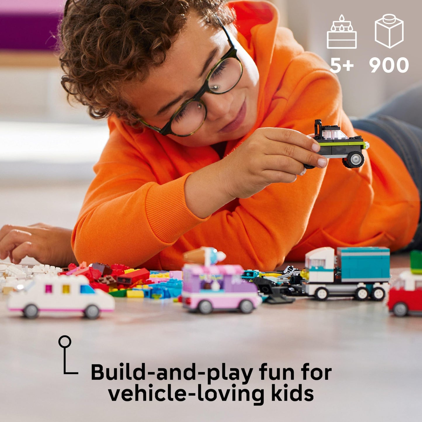 LEGO Classic Creative Vehicles, Building Blocks Set for Colorful Model Cars incl. Trucks & Classic Creative Houses, Building Blocks Set for Kids, Construction Toy
