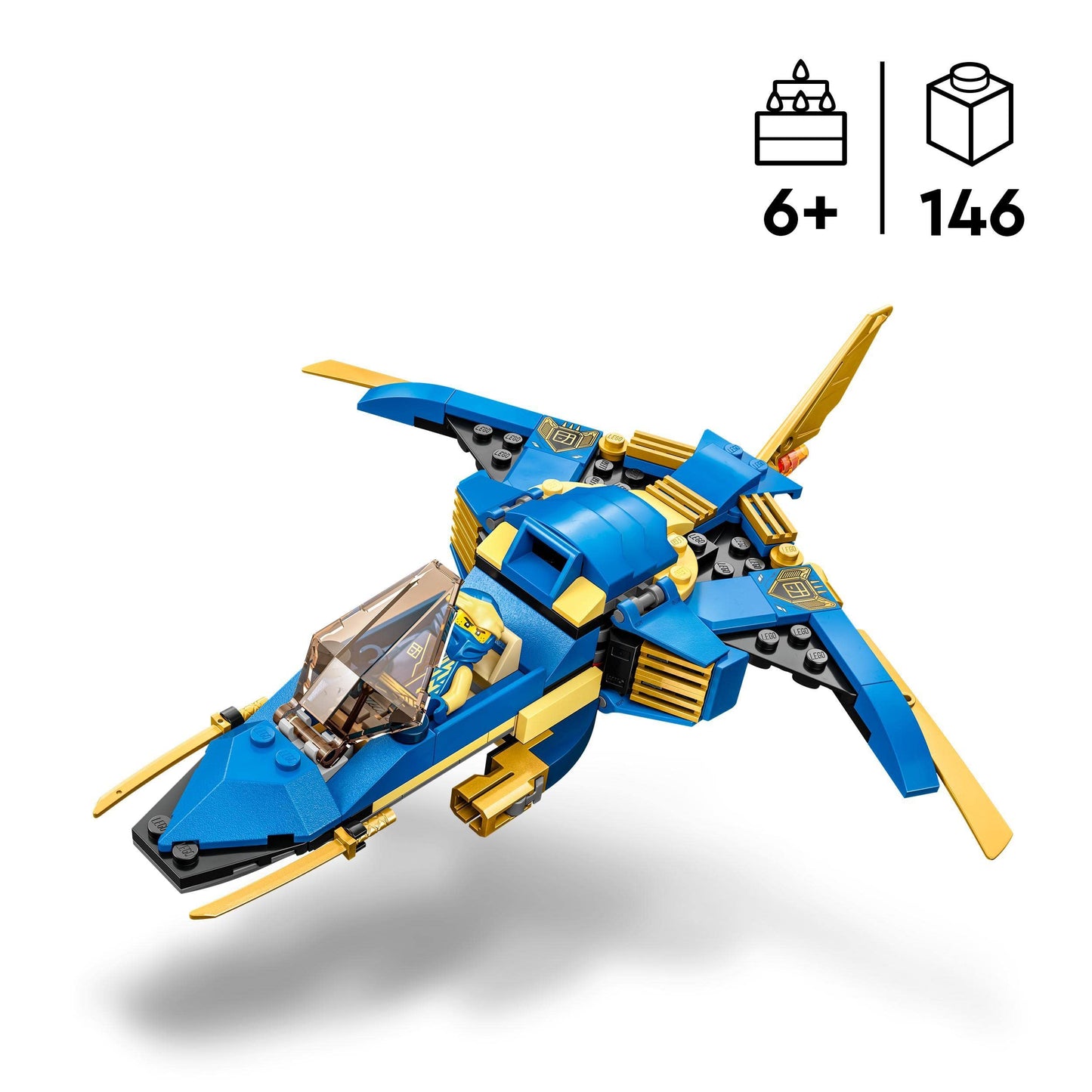 LEGO NINJAGO Riya the baby dragon, dragon toy & NINJAGO Jay's Thunder Jet EVO, upgradeable ninja toy plane with Jay minifigure, birthday gift idea for kids aged 7+ 71784