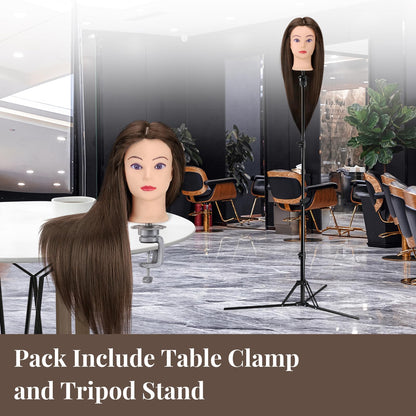 Neverland Beauty Styling Head with Practice Head Stand - 71cm 60% Real Hair, Doll Head for Styling, Training Heads for Hairdressers Training Head With Holder + DIY Hair Set (Brown)