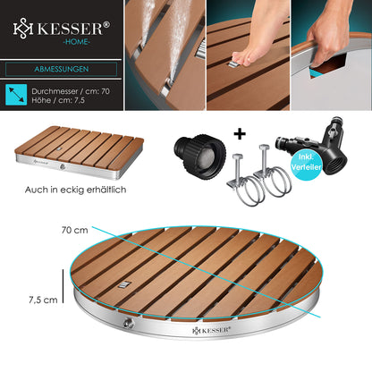 KESSER® garden shower floor shower outdoor shower sauna shower camping shower Ø 70 cm round fountain height up to 4 m adjustable with foot pedal, aluminum/WPC, non-slip weatherproof, wood look
