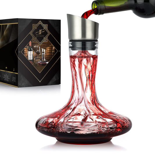 Wine carafe with integrated aerator, pourer & filter, decanter, wine decanter, wine aerator, wine gifts, 100% mouth-blown lead-free crystal glass, wine accessories