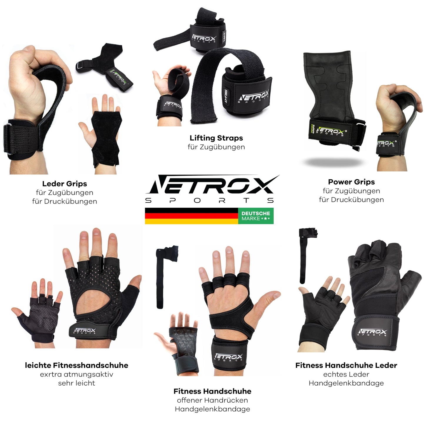 NetroxSports - Power Grips Fast Pulling Aids for Strength Training - Fitness Lifting Straps for Deadlifts, Bodybuilding with Wrist Protection - Grip Aid, Pulling Aids Gym, Grip Aids Men & Women