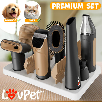 KESSER® dog grooming machine with vacuum cleaner | Quiet battery-powered clipper for pets | Pet grooming set with accessories for dogs & cats | Animal hair clipper 7in1 2.3L dust container and 7 grooming tools