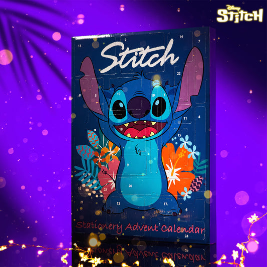 Disney Stitch Advent calendar 2025 for kids and teenagers. Christmas calendar with 24 surprises. Stationery or hair accessories for girls. Great gift idea! (Blue Stitch stationery)
