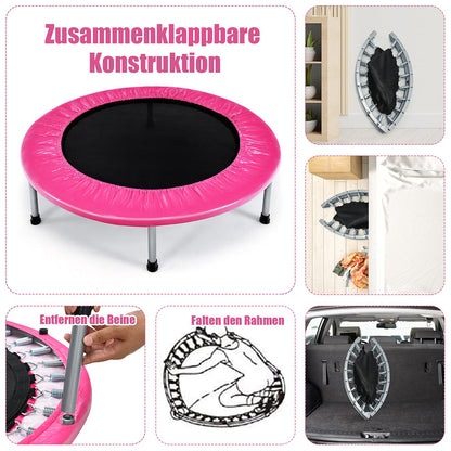 COSTWAY Φ97cm Mini Trampoline, foldable fitness trampoline, children's trampoline up to 150kg, garden trampoline indoor for kids and adults (Pink)