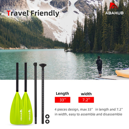 Abahub 4-piece Carbon SUP Paddle/Kayak Oar, adjustable Stand up Paddleboard Paddle, Lightweight Carbon Shaft with green plastic blade