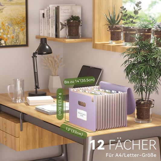EcoStash A4 Document Folder with 12 compartments, made of wheat straw. Colorful file folder organizer, accordion file folder, BPA-free. Embrace nature, live a healthy life. Lavender purple.