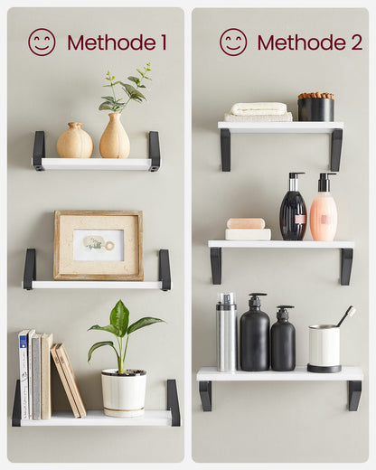 VASAGLE Wall Shelf, Floating Shelf, Set of 3, Shelf Board, 2 Mounting Options, 30/35/40 cm, for Living Room, Kitchen, Home Office, Bathroom, White-Matte Black LWS033B14