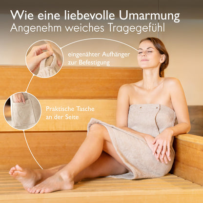 Liebenstein® Premium sauna kilt for women with buttons - available in 2 sizes - made of finest cotton - perfect fit for a non-slip sauna experience - fluffy & soft sauna towel for women