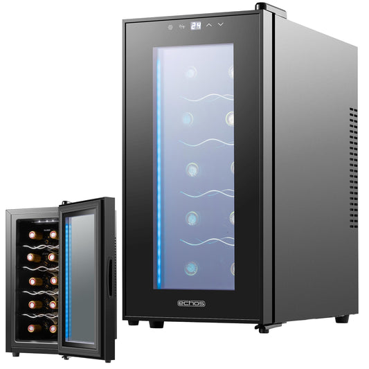 Echo's wine cooler 10 bottles 28 liters LED lighting wine cooler wine climate refrigerator mini fridge wine cooler minibar with glass door.