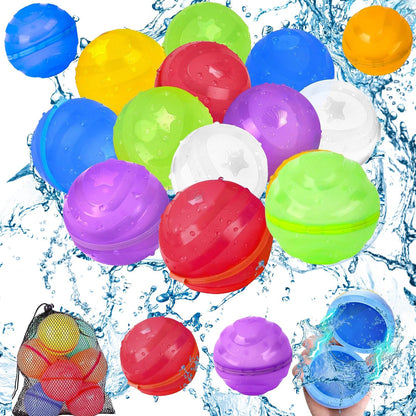 Ligtmore water balloons self-sealing, 16 piece reusable water balloons, magnetic water balloons, 1-second quick-fill water balloon set, suitable for kids, adults, beach, pool party.