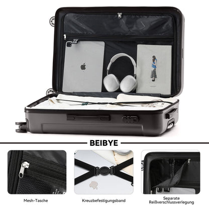 BEIBYE hard shell suitcase trolley suitcase roller suitcase travel suitcase combination lock 4 twin wheels (Coffee, suitcase set)