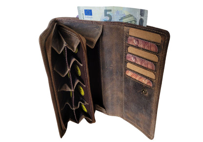Frédéric John's wallet with coin and bill compartments - 8 separate compartments - Euro sorter - bill compartment - leather gift idea (Brown, XL)