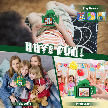 Kids Camera Dinosaur, Kids Camera 2" Display 1080P, Selfie Digital Camera for Kids with 32GB, Photo Camera for 3 4 5 6 7 8 9 10 11 12 Year Old Boys and Girls Gifts Toys (Green)