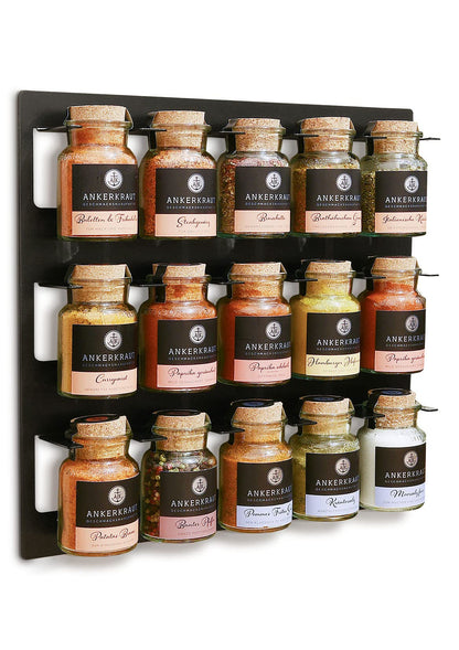 TUX Spice Rack, Shelf, Hanging Shelf fits Ankerkraut Spices - 15 compartments (Black)