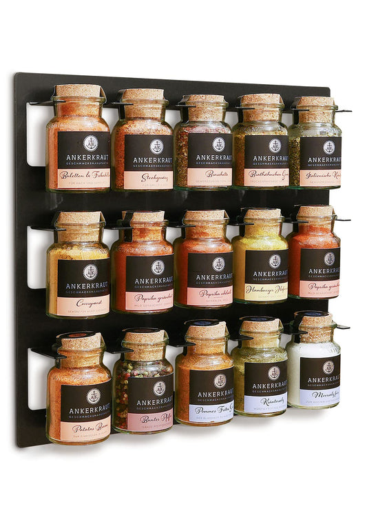 TUX Spice Rack, Shelf, Hanging Shelf fits Ankerkraut Spices - 15 compartments (Black)