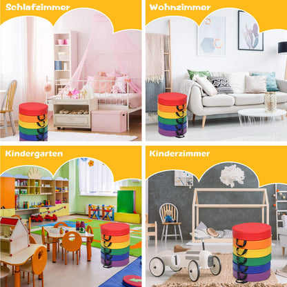 COSTWAY 6 Piece Kids Chair Cushion Set with Handle, Floor Cushions with Zipper, Seat Cushions Multicolored, Booster Seat Cushion for Children's Room and Preschool (Round, Colorful)