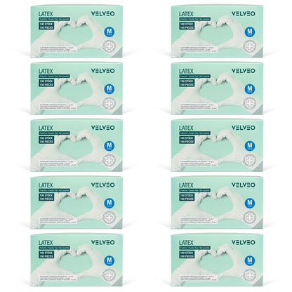 1,000 pieces of latex examination gloves, size selectable: S, M, L, XL Disposable gloves 10 boxes of 100 pieces each size M