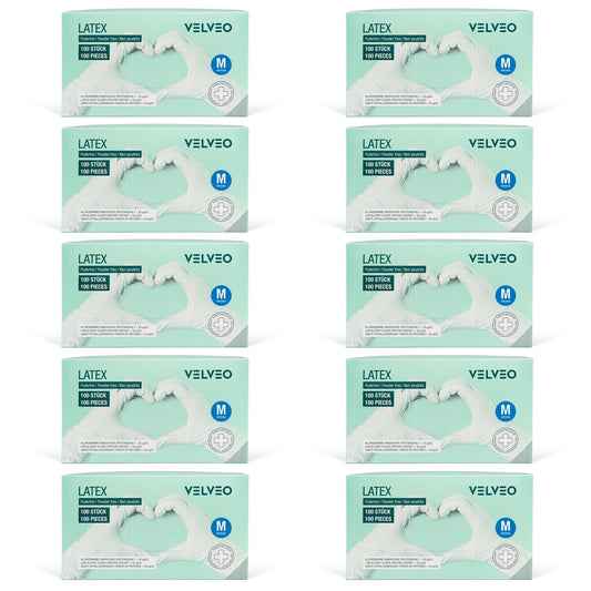 1,000 pieces of latex examination gloves, size selectable: S, M, L, XL Disposable gloves 10 boxes of 100 pieces each size M