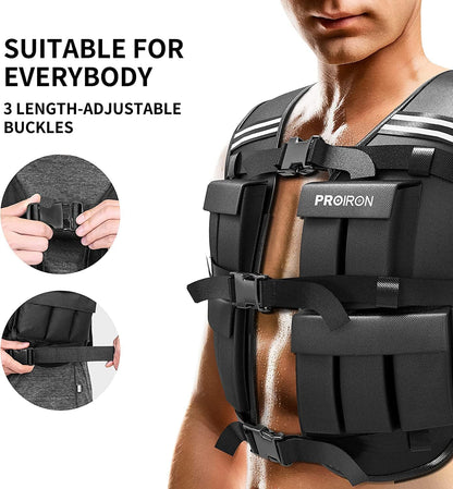 PROIRON Adjustable Weight Vest 20kg with Reflective Stripes for Running/Strength Training/Workout/Jogging and Home Gym.