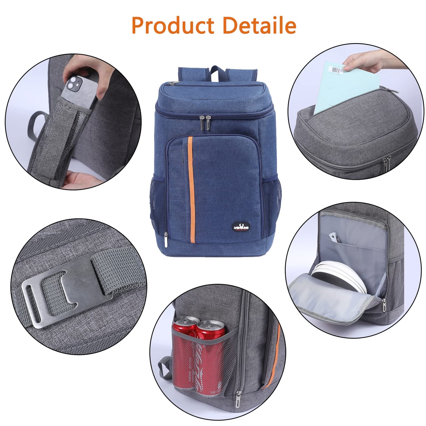 MCXKJ 28L Cooler Backpack Cooling Bag Picnic Bag Large Insulated Cooler Bag for Men Women for Beach/Picnic/Camping/Grill/BBQ/Hiking (Blue)