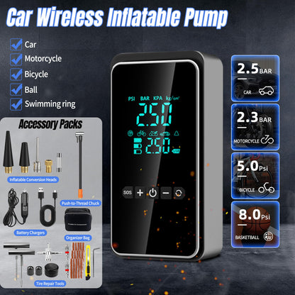 Electric air pump, portable electronic air pump with tire repair kit, 150PSI electric compressor bike pump, electric air pump for cars, bikes, motorcycles & balls.