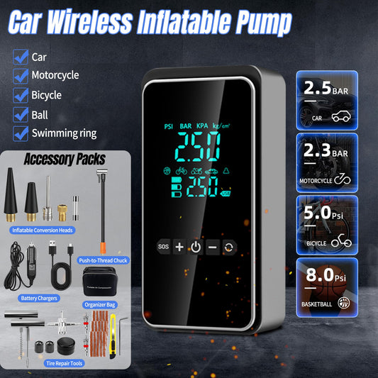 Electric air pump, portable electronic air pump with tire repair kit, 150PSI electric compressor bike pump, electric air pump for cars, bikes, motorcycles & balls.