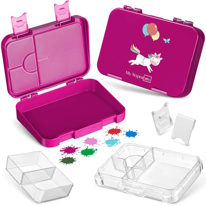 My Vesperbox - Len - Bento Box Kids - Lunchbox with 4+2 compartments - extremely durable - lunchbox - ideal for kindergarten and school... (Purple - Unicorn)