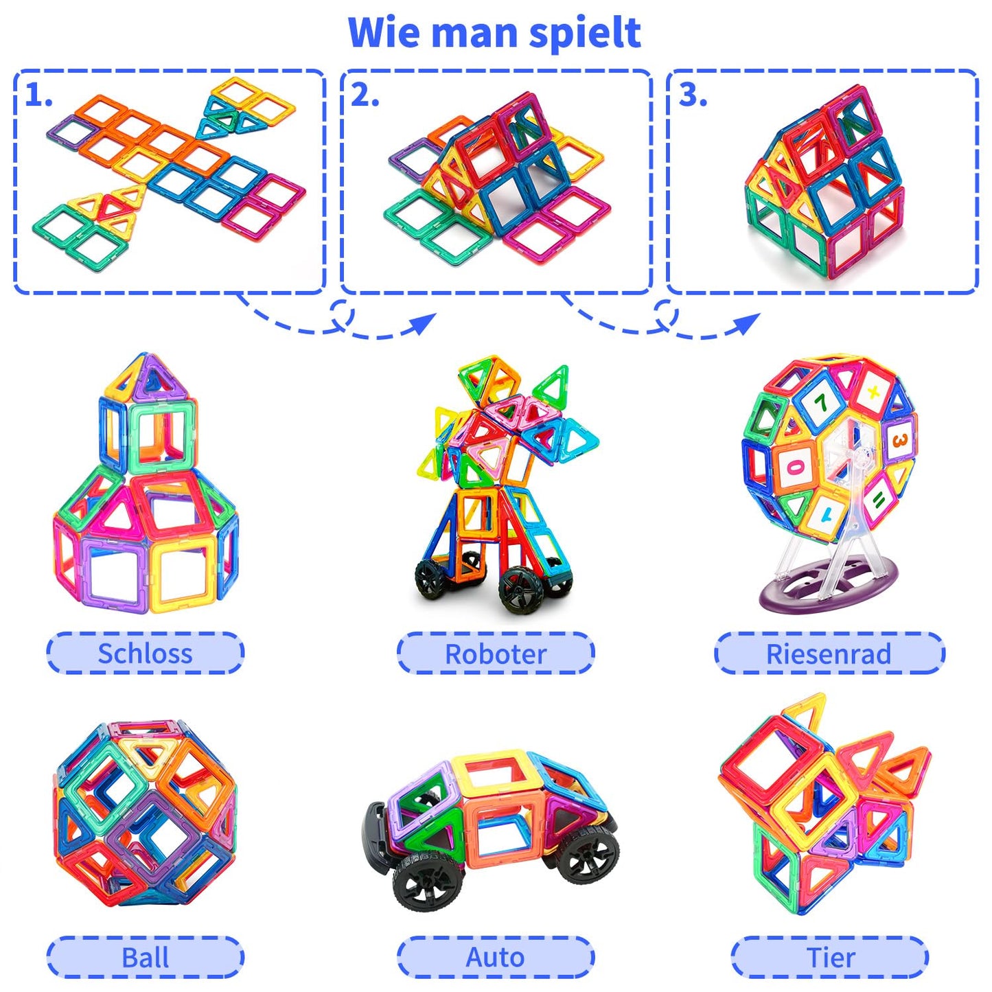 Theefun Magnetic Building Blocks, 136 Pieces Magnetic Blocks Magnetic Toy Magnet Game Toys for Kids Gift Magnetic Bricks Children's Toy Toys for 2 3 4 5 6 7 Year Old Boy