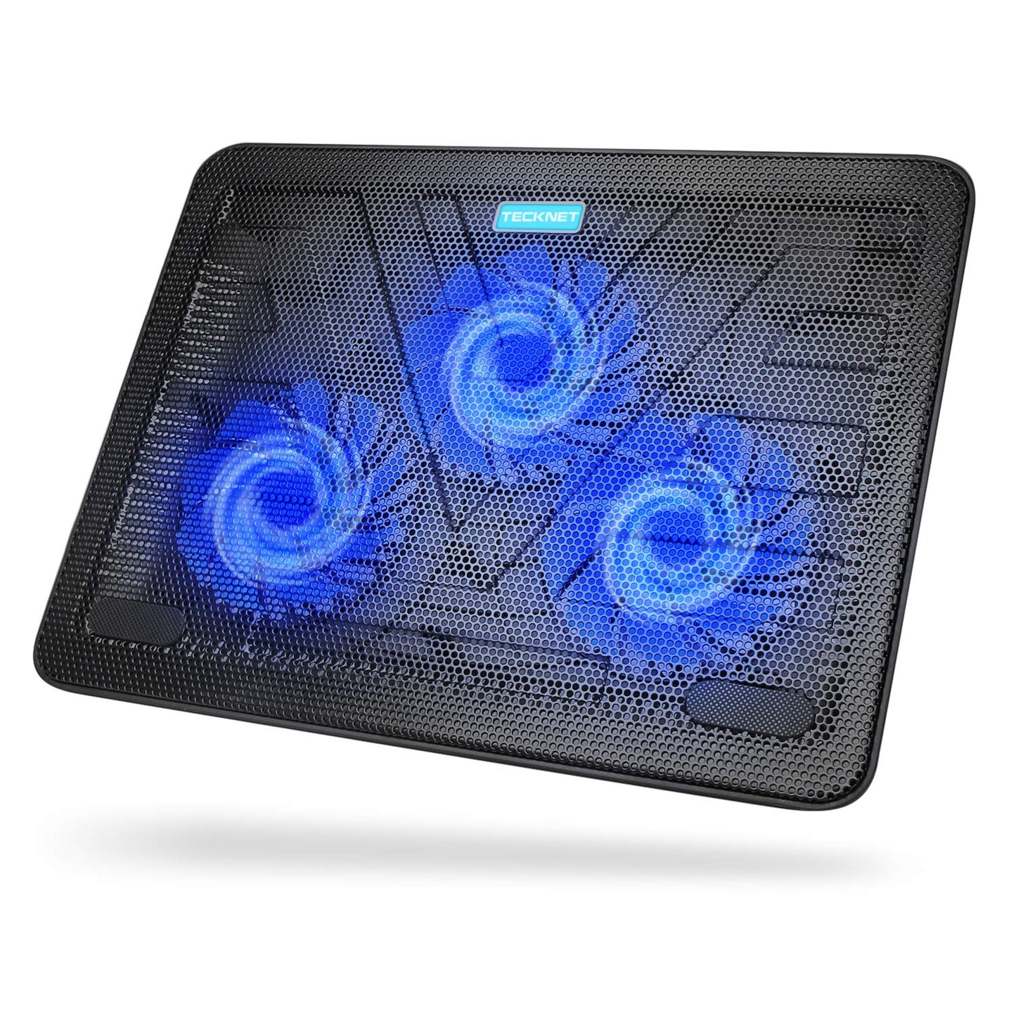 TECKNET Laptop Cooling Pads, Laptop Cooler for 12-17 inch, Cooling Pad Notebook Cooler Stand Cooling Mat, 2 USB Ports, 3 Fans with LEDs (Blue+Black)