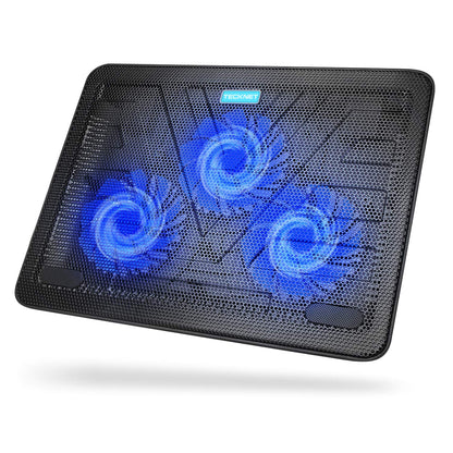 TECKNET Laptop Cooling Pads, Laptop Cooler for 12-17 inch, Cooling Pad Notebook Cooler Stand Cooling Mat, 2 USB Ports, 3 Fans with LEDs (Blue+Black)