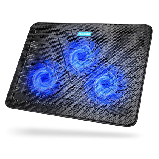 TECKNET Laptop Cooling Pads, Laptop Cooler for 12-17 inch, Cooling Pad Notebook Cooler Stand Cooling Mat, 2 USB Ports, 3 Fans with LEDs (Blue+Black)