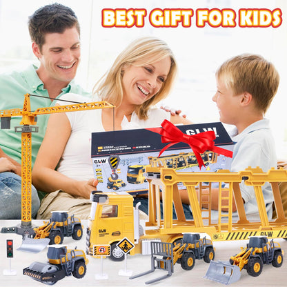 Tacobear Construction Vehicles for Kids Large Truck Vehicle Toy Gifts for 3 4 5 6 7 Year Old Boys with Crane Toy Bulldozer Steamroller Forklift Construction Vehicles Birthday Gift Ideas Boys