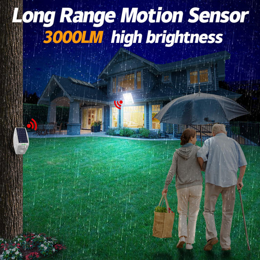 INTELAMP outdoor solar lights with motion sensor, 12000mAh 3000LM Solar Spotlights Super Bright 170 LED solar lights for outdoor with remote control Solar lamp for outdoor areas with 5m cable, IP65