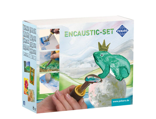 Pebaro 0279 Gift Set Encaustic incl. iron, mini iron, writing tip, brass brush, 7 wax blocks, 5 white cards in DIN A5 and DIN A6 for painting, drawing, writing with wax colors, 23 x 19 cm.