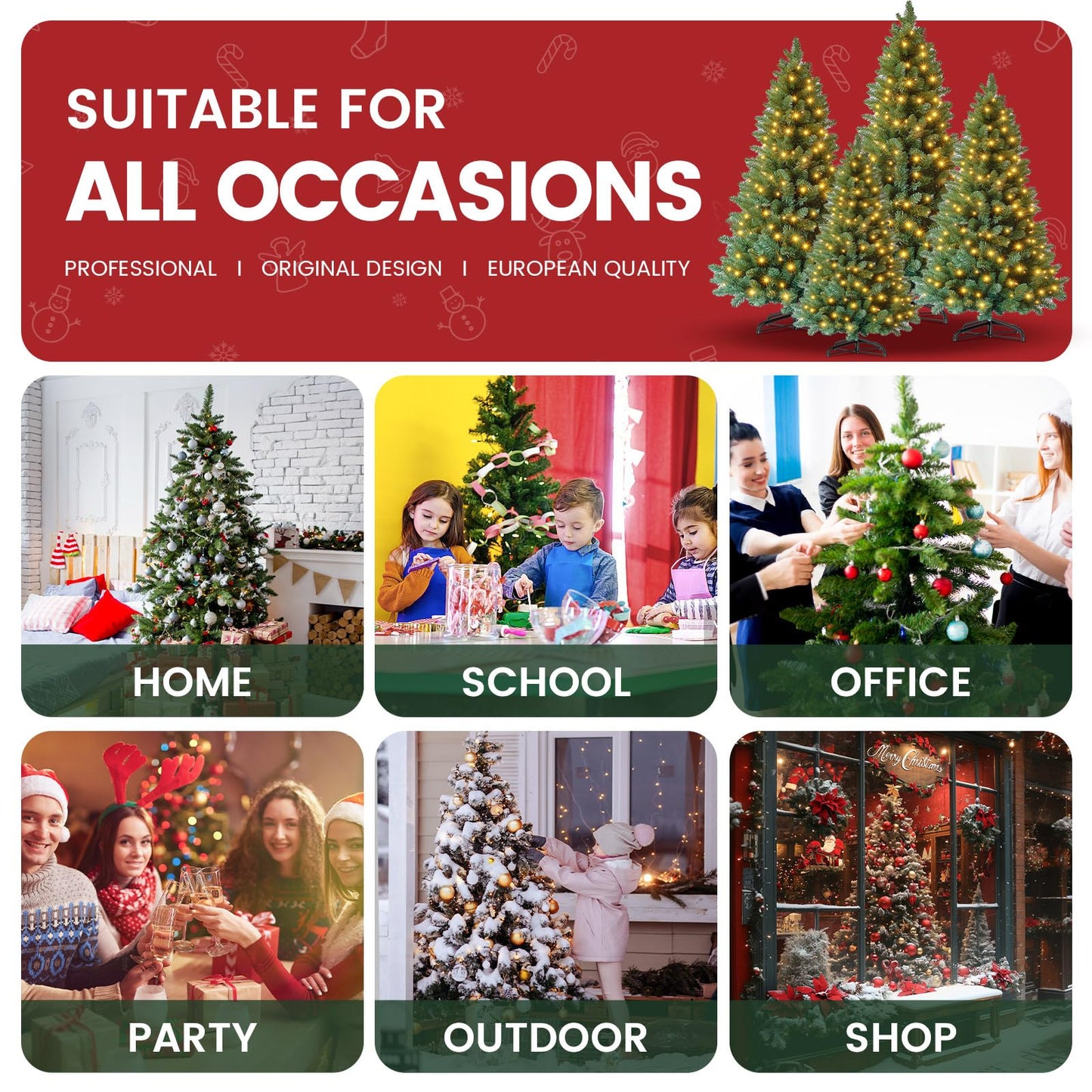 Artificial Christmas tree with LED lighting, 180cm artificial PVC pine tree with metal stand, premium Nordmann fir, flame-retardant automatic Christmas tree, lifelike artificial pine tree