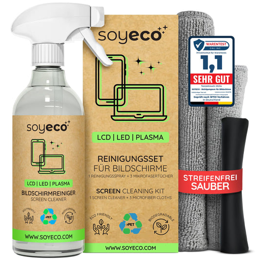 500ml screen cleaning spray + 3X microfiber cloth: 40x40cm, 30x30cm, | Cleaning fluid | For smartphone, laptop, tablet, TV, LCD/TFT, LED, OLED, monitors, watches | No streaking