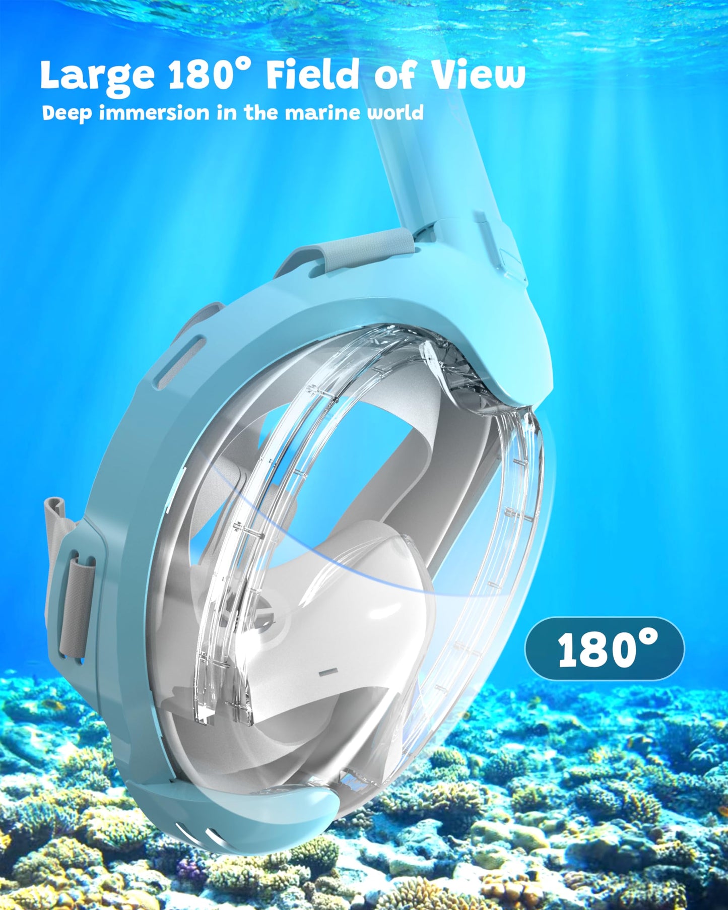 ACURE Snorkel Mask for Kids - CO2-safe diving mask for young swimmers aged 3-8 | Anti-fog & dry top snorkel full face mask