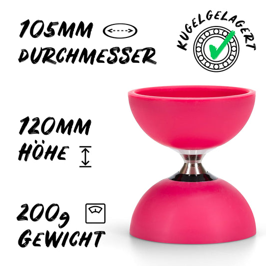 Diabolo recreational sport juggling set Pro with ball-bearing diabolo (pink), aluminum handsticks, replacement string, instructions - with gift packaging.