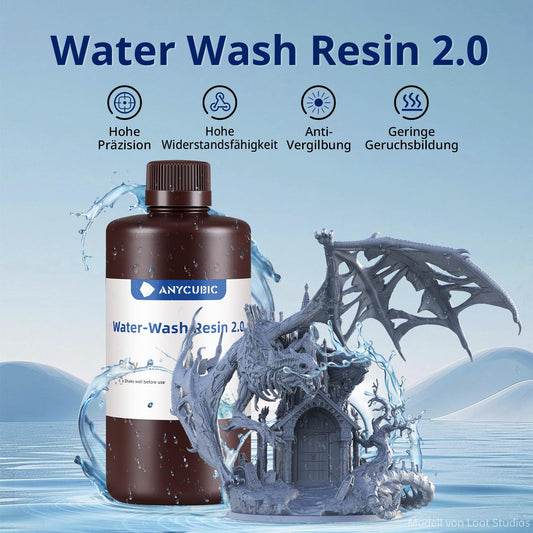 ANYCUBIC Water Washable Resin 2.0, 3D Printer Resin Water Washable, Anti-Yellowing, UV Resin 405nm Standard Photopolymer Resin Low Odor for all LCD 3D Printers, White 1000g.