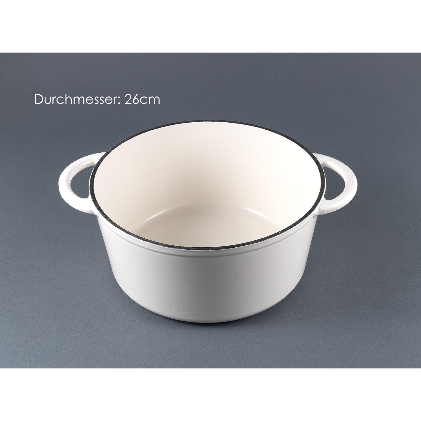 Hanseatic Kitchen Cast Iron Pot enameled 26 cm 4.7 l - High-quality pot for baking bread, roasting with lid, saucepan, roasting pan, braising pan (Cream White)