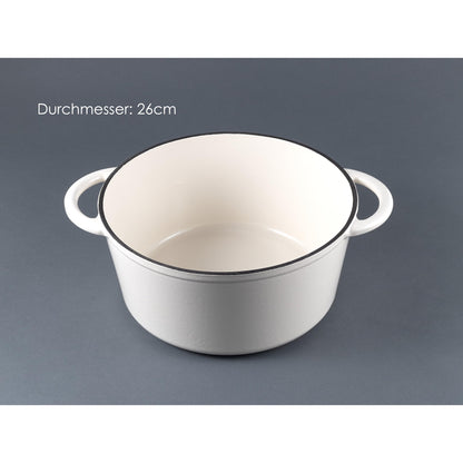 Hanseatic Kitchen Cast Iron Pot enameled 26 cm 4.7 l - High-quality pot for baking bread, roasting with lid, saucepan, roasting pan, braising pan (Cream White)