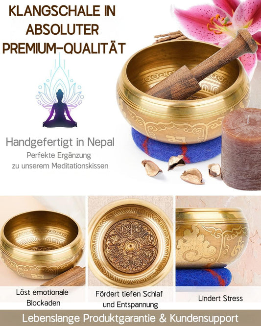 Hihealer Tibetan Singing Bowl Set 100% Handmade in Nepal, Large Singing Bowl with Instructions, Mallet, Cushion, Gift Box; Meditation, Yoga, Chakra Healing, Christmas Gifts for Women